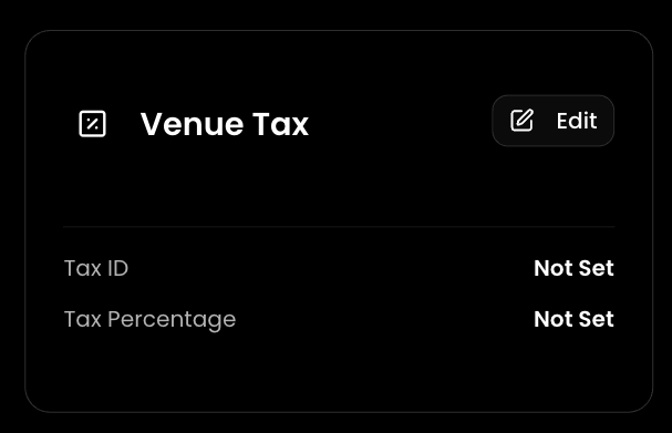 Venue Tax settings with Tax ID and Tax Percentage fields